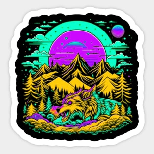 Psychedelic Mountains of Werewolf Monster Sticker